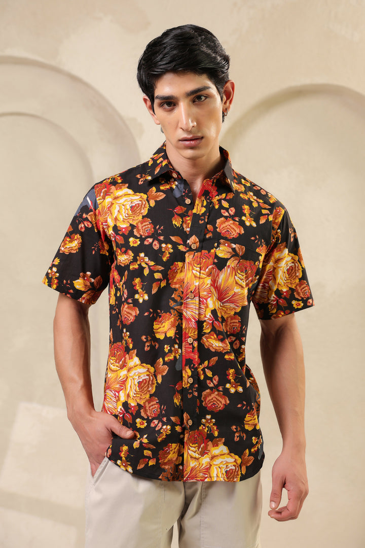 Black Yellow Half Sleeve Shirt