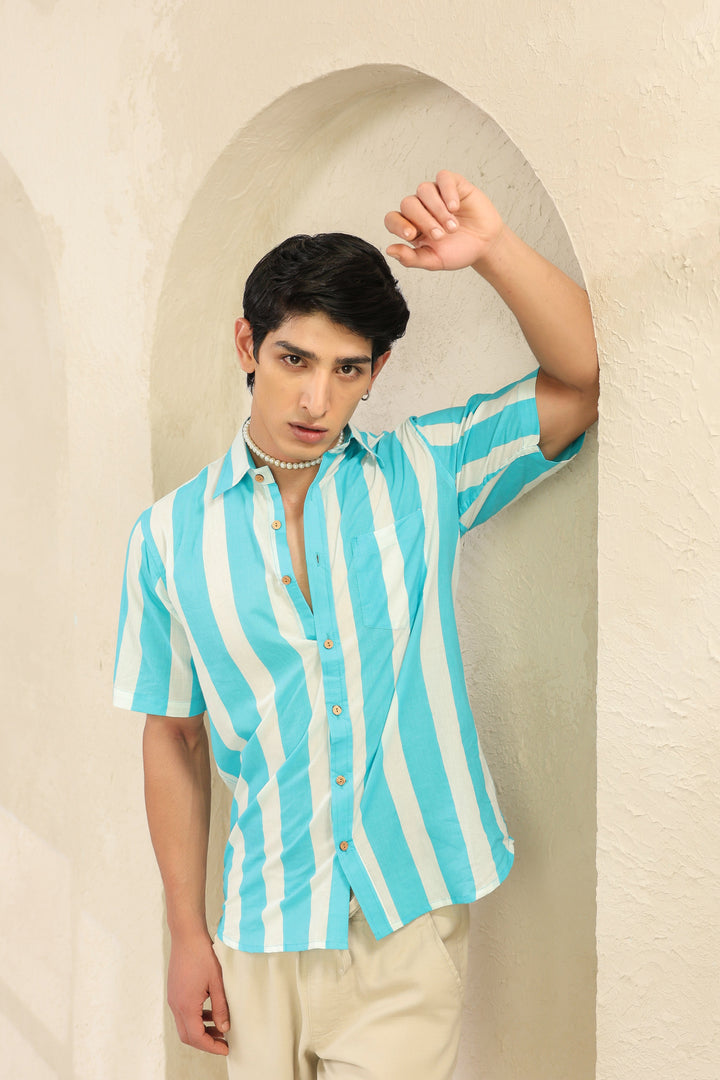 Blue Stripe Cotton Regular Shirt