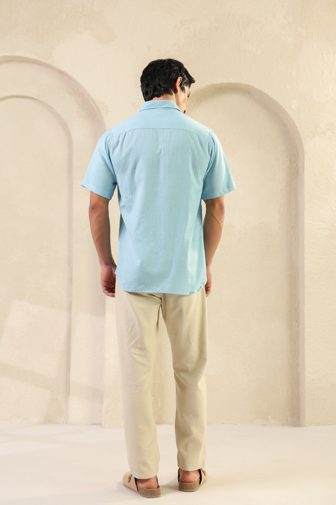 Ice Blue Linen Blend Shirt