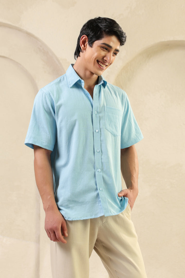 Ice Blue Linen Blend Shirt