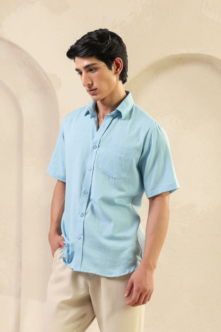 Ice Blue Linen Blend Shirt