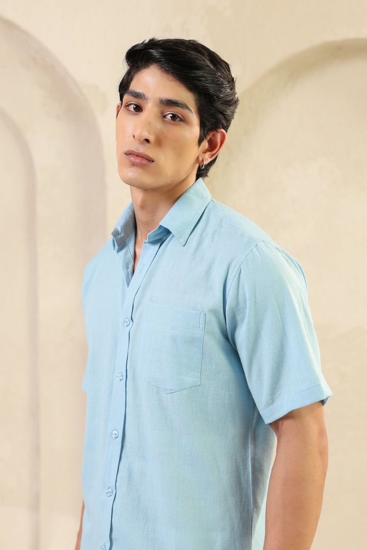 Ice Blue Linen Blend Shirt