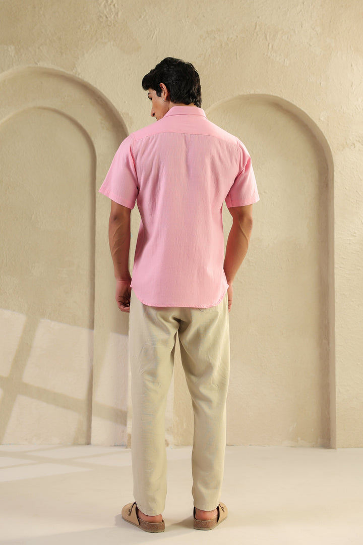 Pink Linen Blend Half Sleeve Shirt