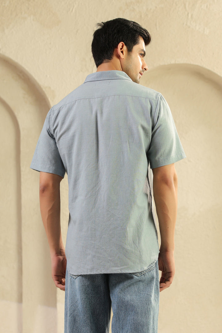 Grey Linen Blend Half Sleeve Shirt