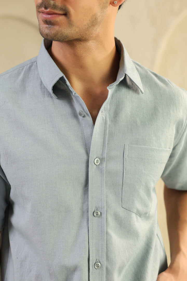Grey Linen Blend Half Sleeve Shirt