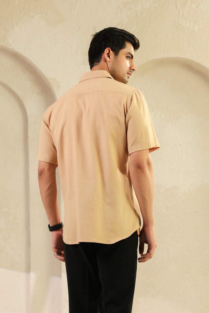 Beige Linen Blend Half Sleeve Shirt