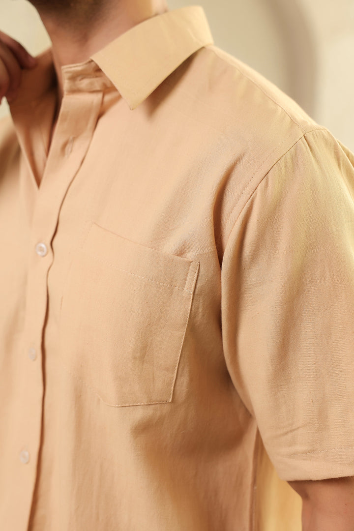 Beige Linen Blend Half Sleeve Shirt