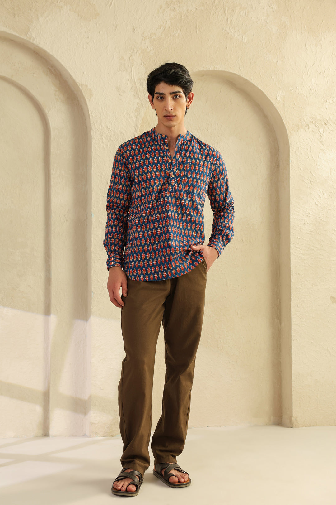Blue Printed Cotton Shirt Kurta