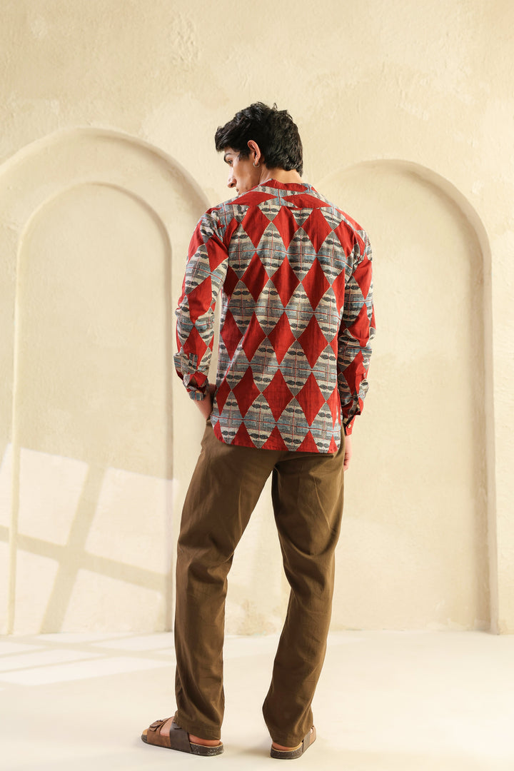 Red Diamond Cotton Shirt Kurta