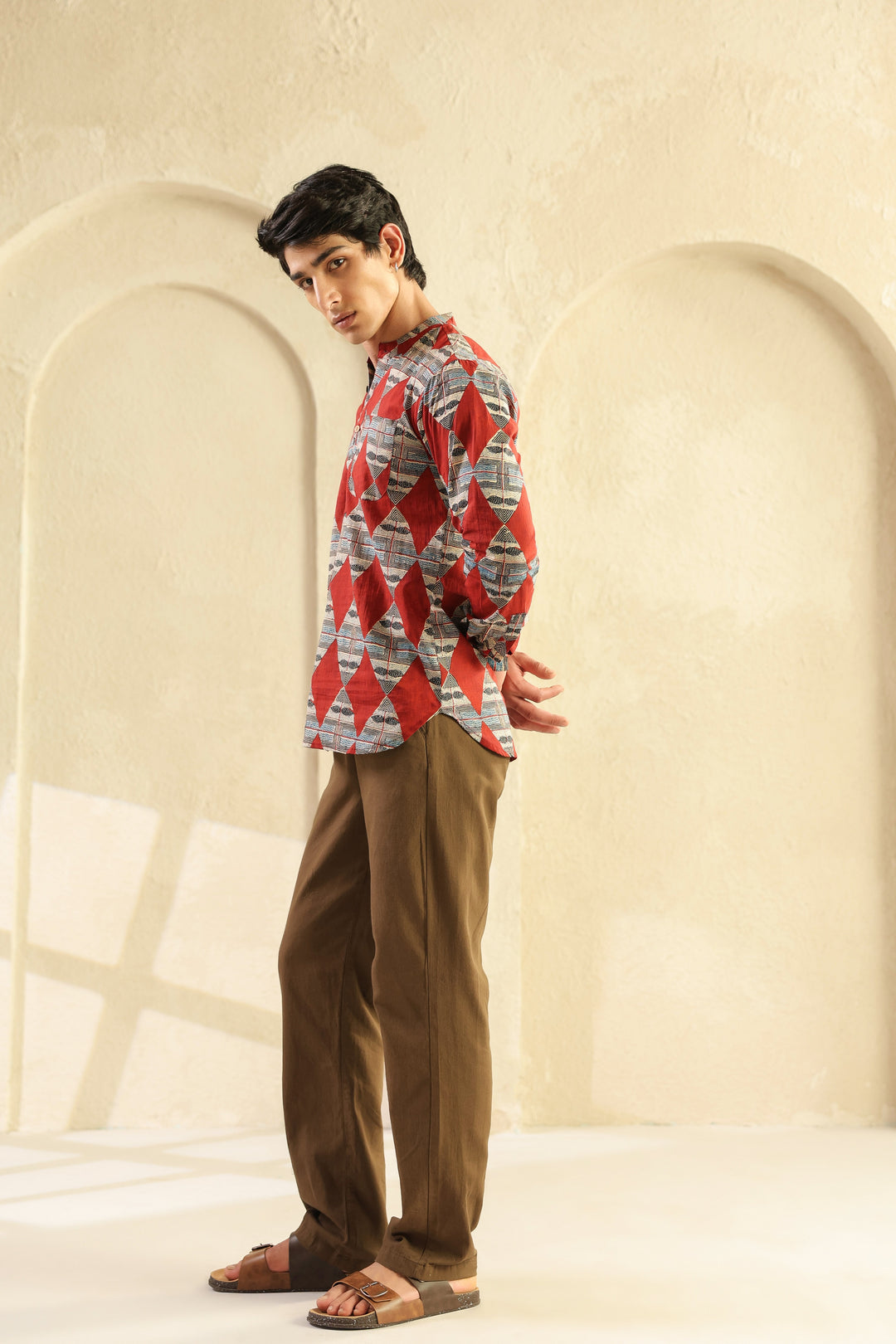 Red Diamond Cotton Shirt Kurta
