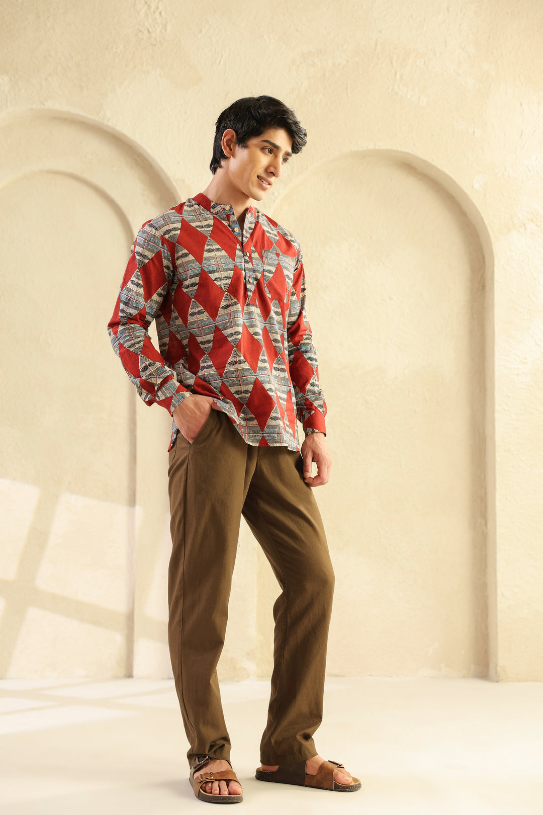 Red Diamond Cotton Shirt Kurta