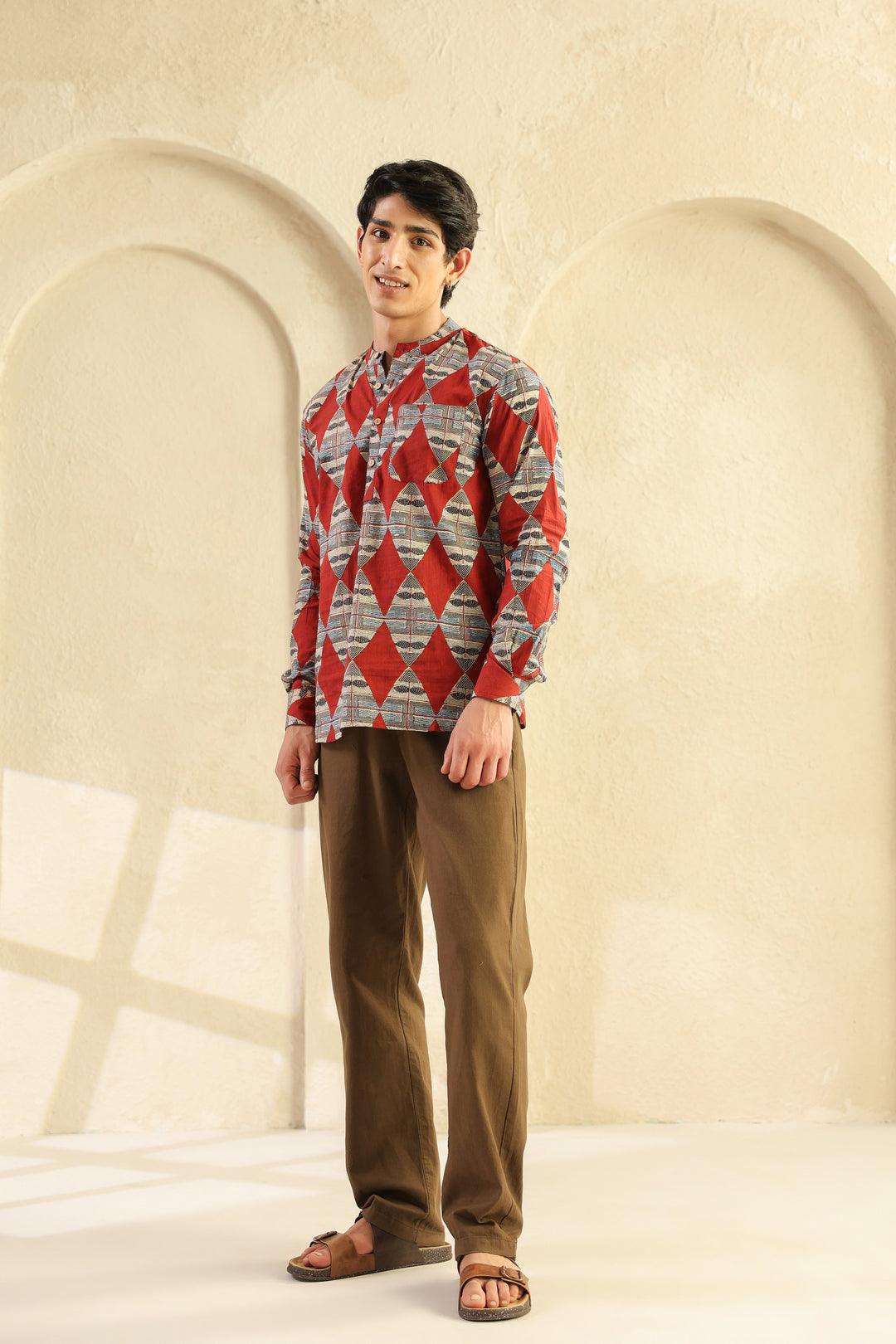 Red Diamond Cotton Shirt Kurta
