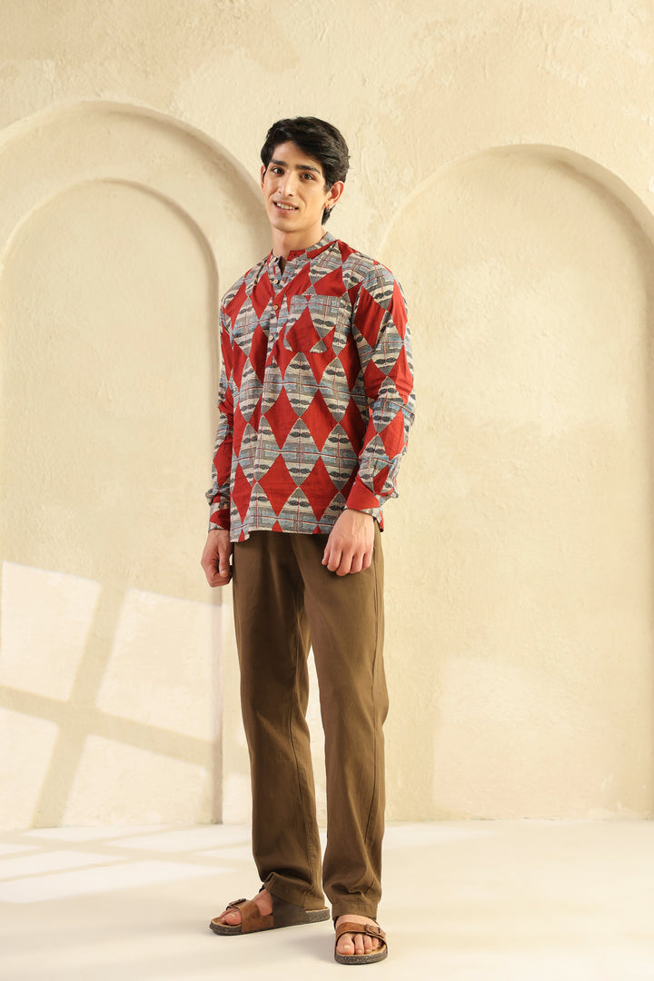 Red Diamond Cotton Shirt Kurta
