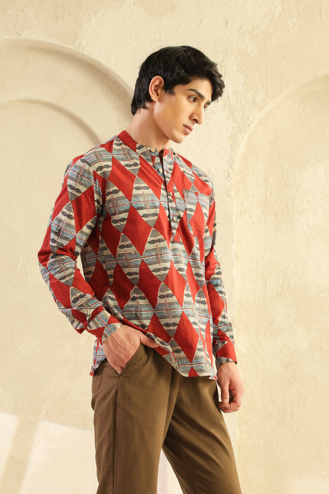 Red Diamond Cotton Shirt Kurta