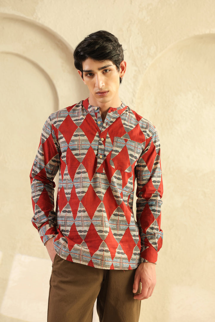Red Diamond Cotton Shirt Kurta