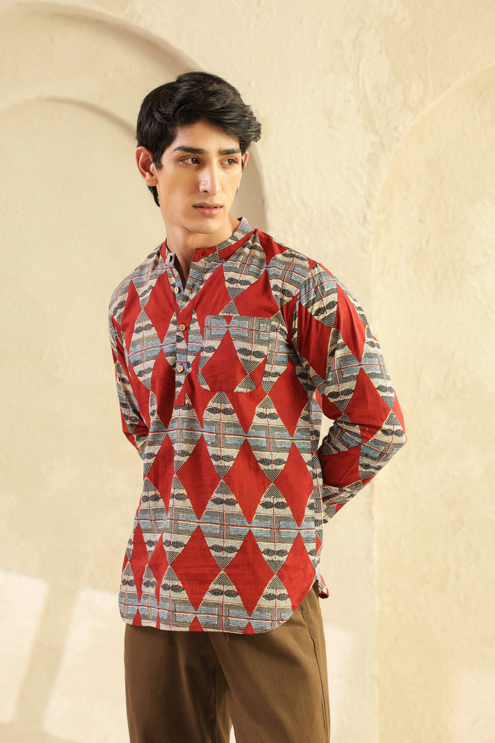 Red Diamond Cotton Shirt Kurta