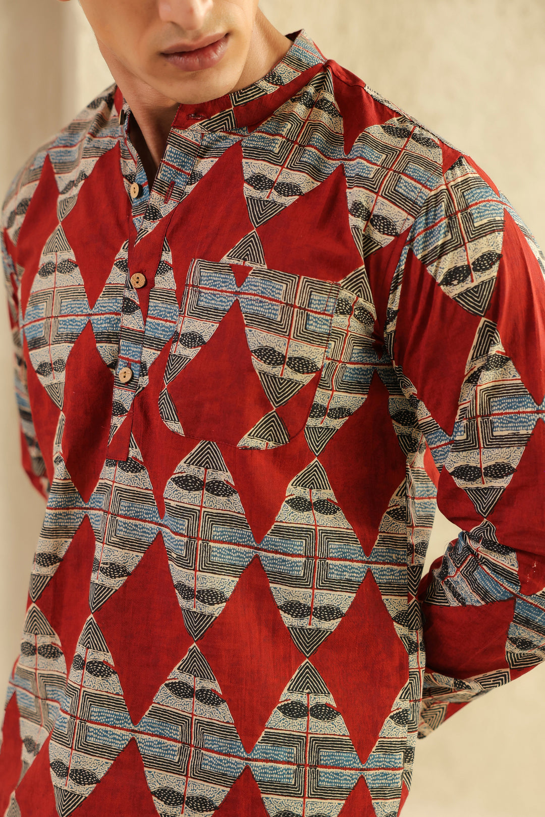 Red Diamond Cotton Shirt Kurta