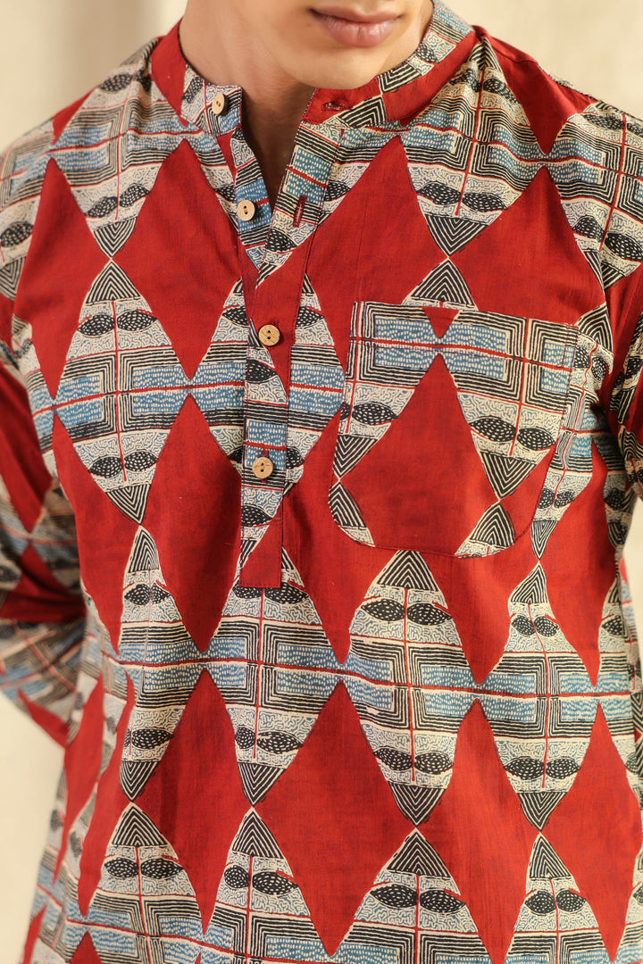 Red Diamond Cotton Shirt Kurta