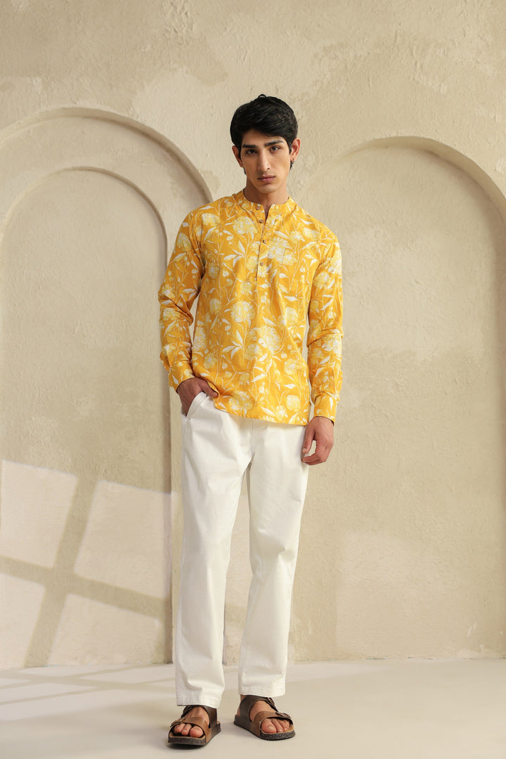 Butter Yellow Cotton Shirt Kurta