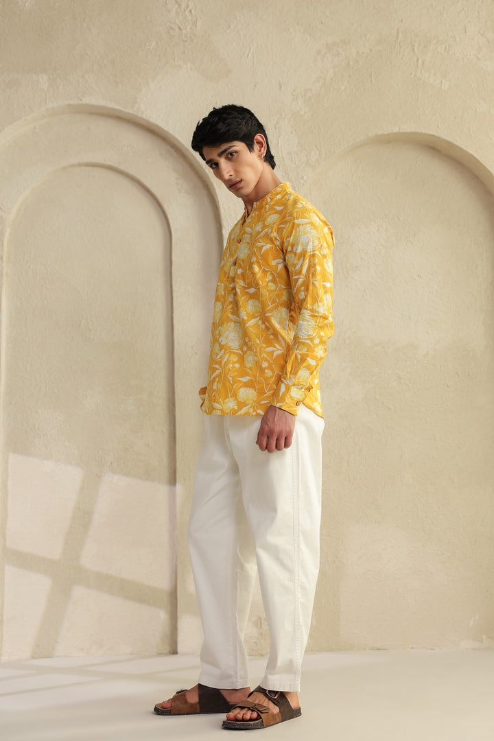 Butter Yellow Cotton Shirt Kurta