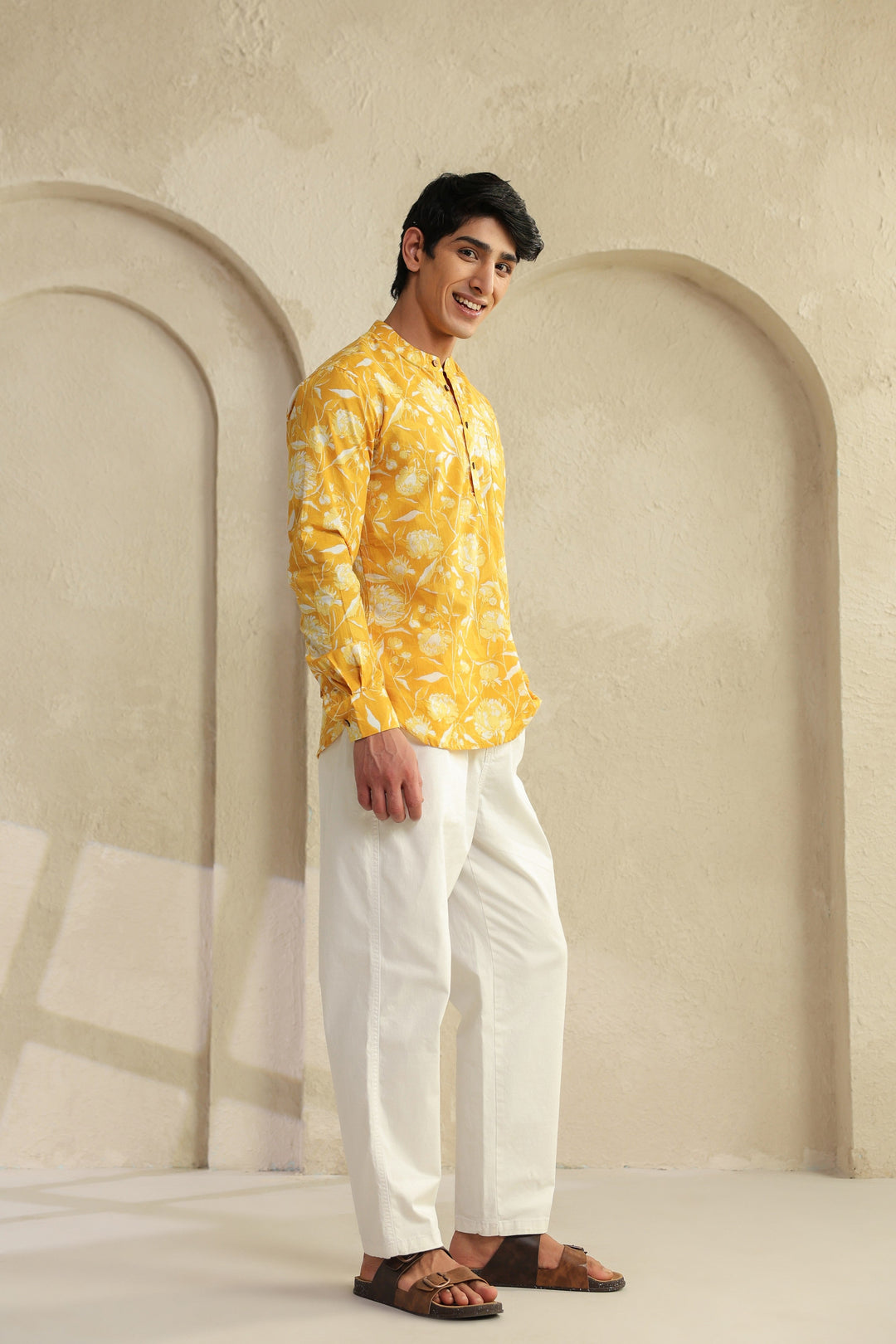 Butter Yellow Cotton Shirt Kurta