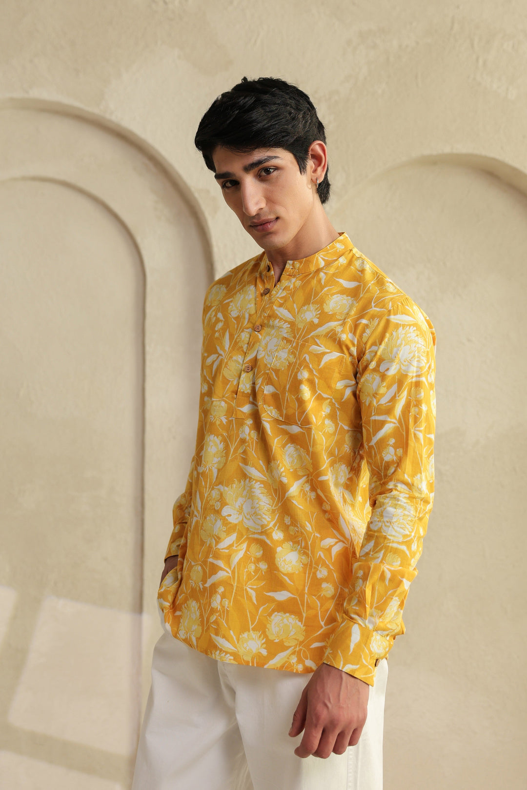Butter Yellow Cotton Shirt Kurta