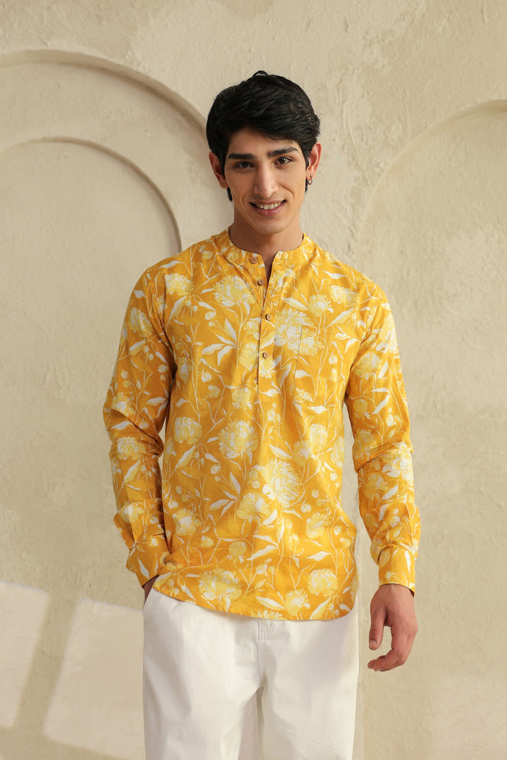 Butter Yellow Cotton Shirt Kurta