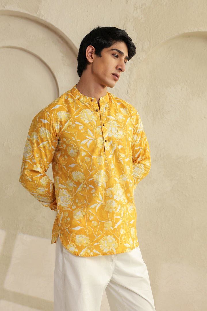 Butter Yellow Cotton Shirt Kurta