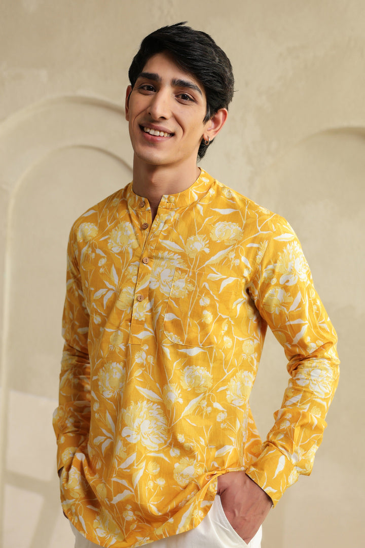 Butter Yellow Cotton Shirt Kurta