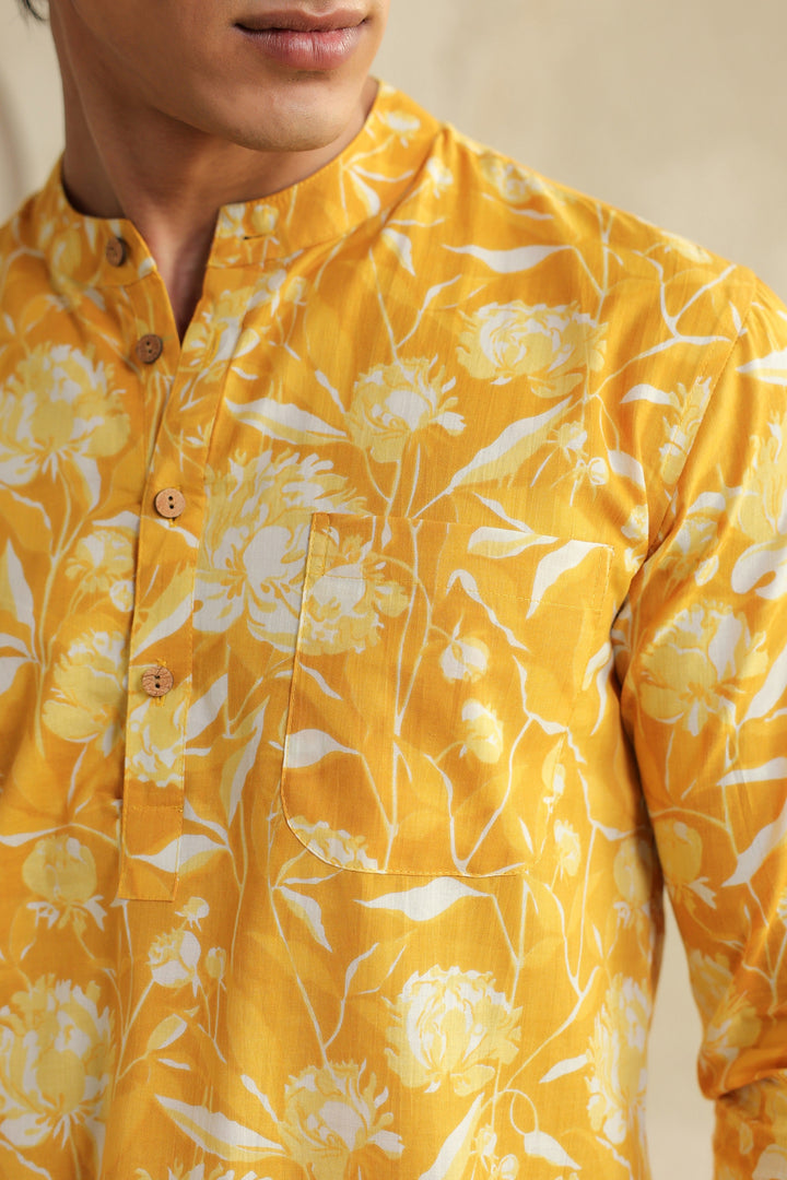 Butter Yellow Cotton Shirt Kurta