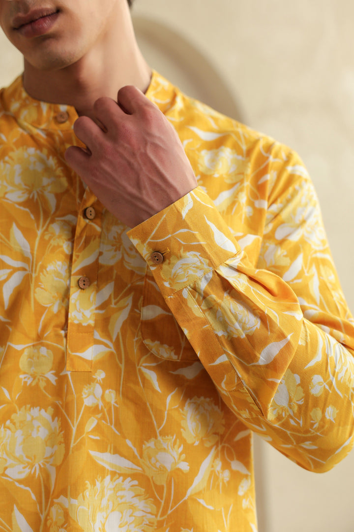 Butter Yellow Cotton Shirt Kurta