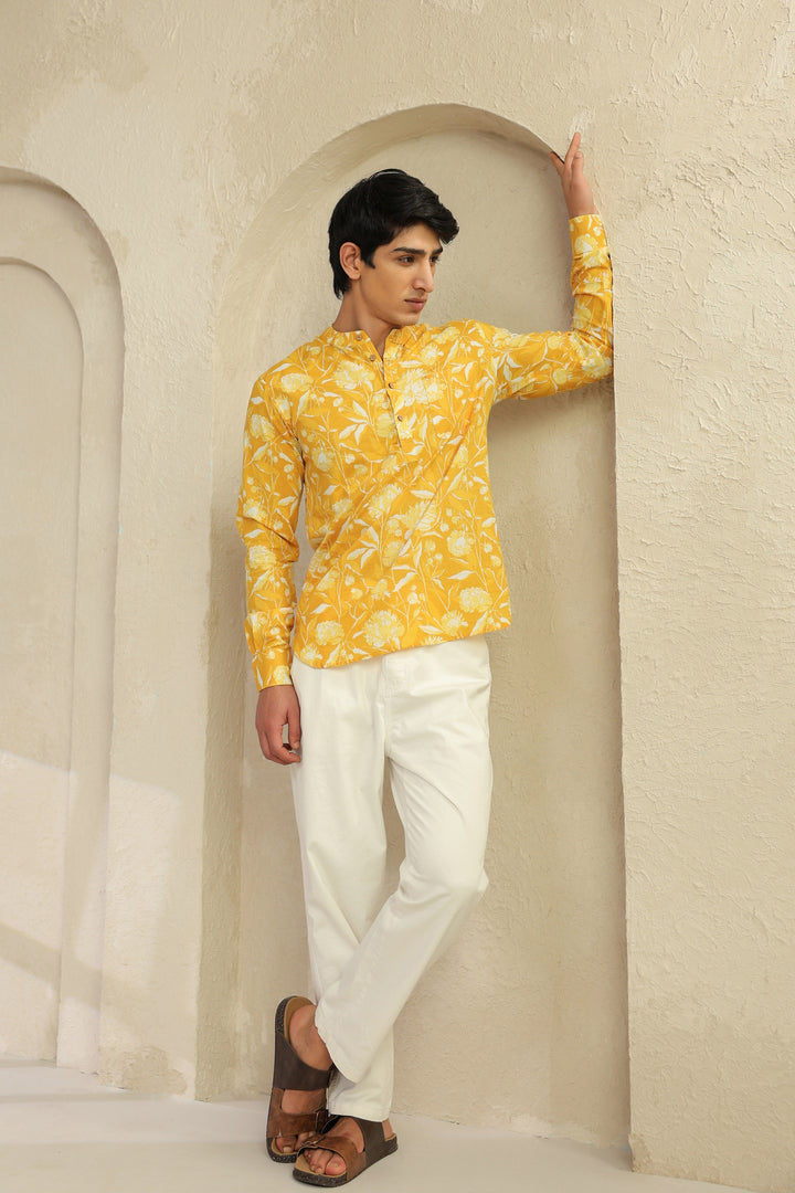 Butter Yellow Cotton Shirt Kurta