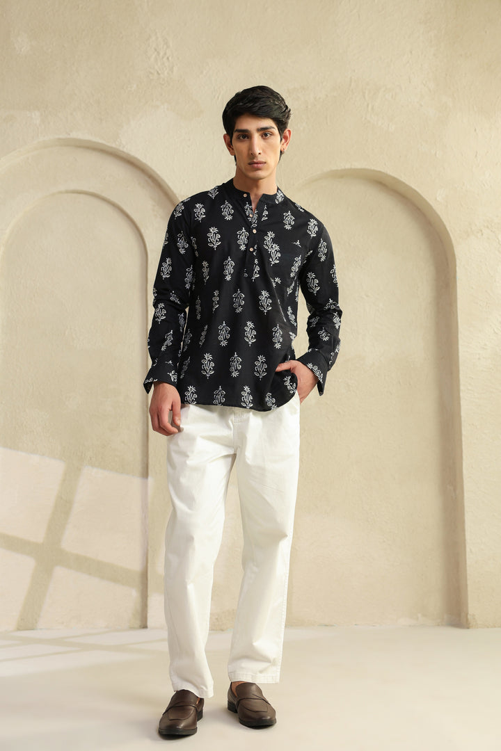 Black Grey Full Sleeves Shirt Kurta