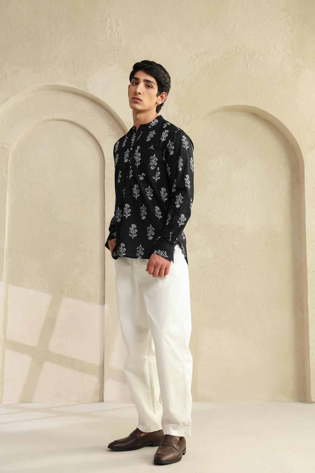 Black Grey Full Sleeves Shirt Kurta