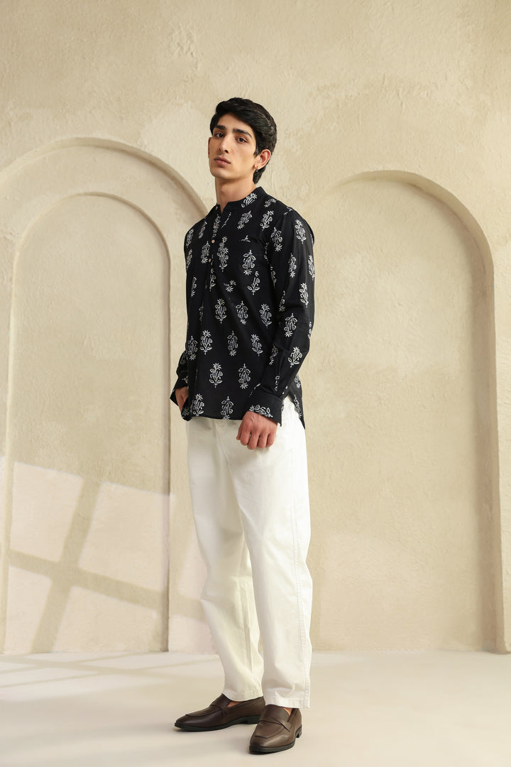 Black Grey Full Sleeves Shirt Kurta