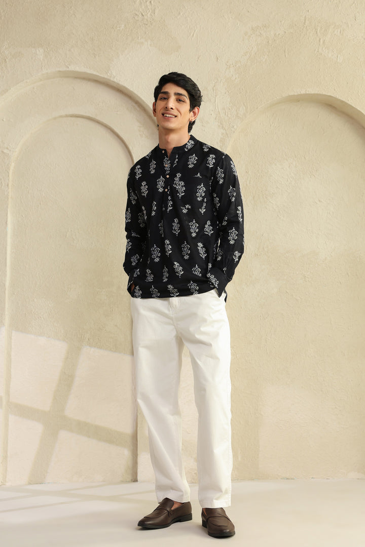 Black Grey Full Sleeves Shirt Kurta