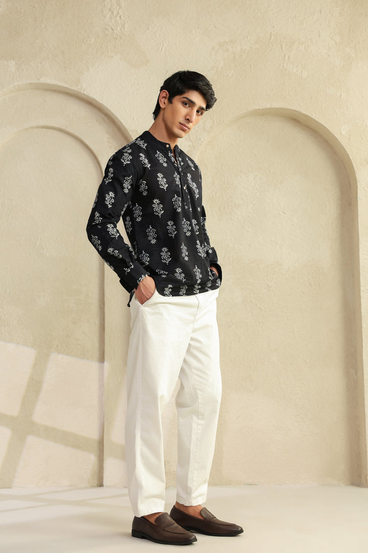 Black Grey Full Sleeves Shirt Kurta