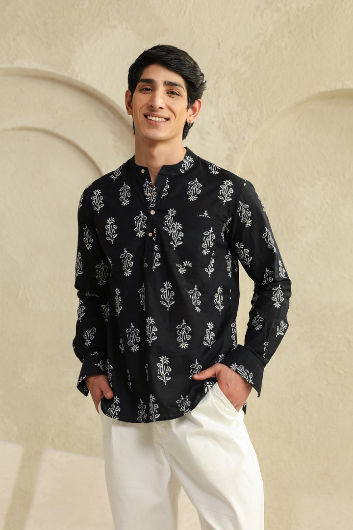 Black Grey Full Sleeves Shirt Kurta