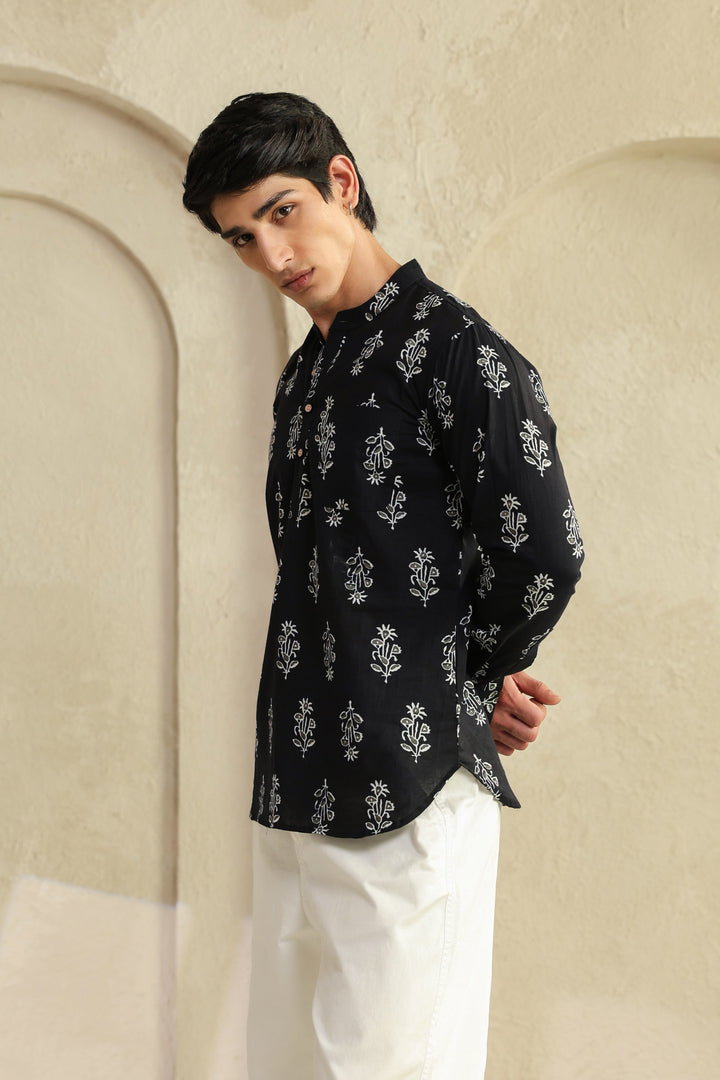 Black Grey Full Sleeves Shirt Kurta