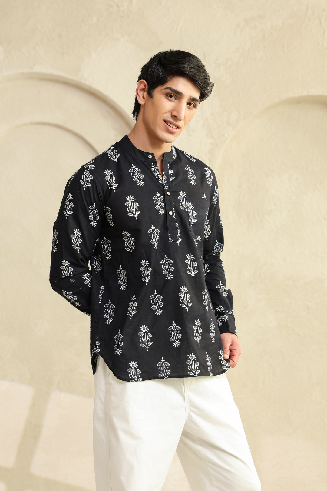 Black Grey Full Sleeves Shirt Kurta