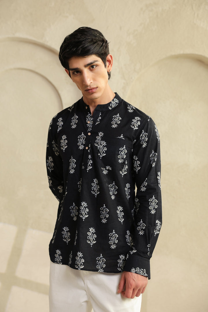 Black Grey Full Sleeves Shirt Kurta