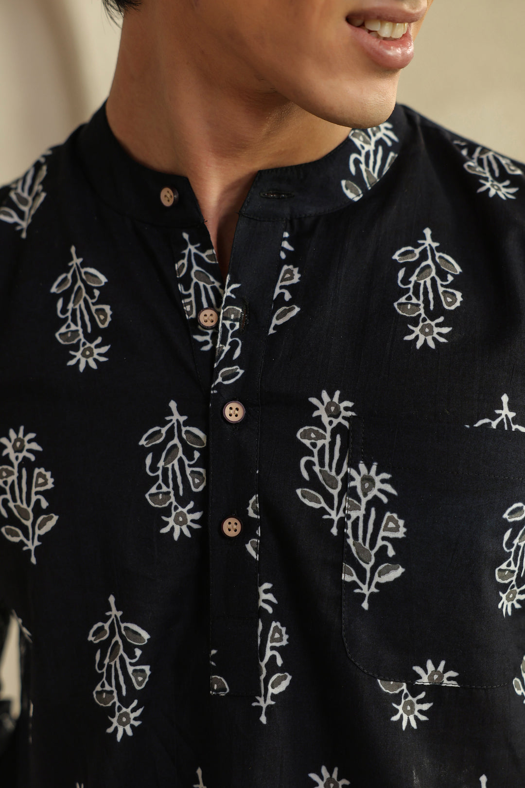 Black Grey Full Sleeves Shirt Kurta
