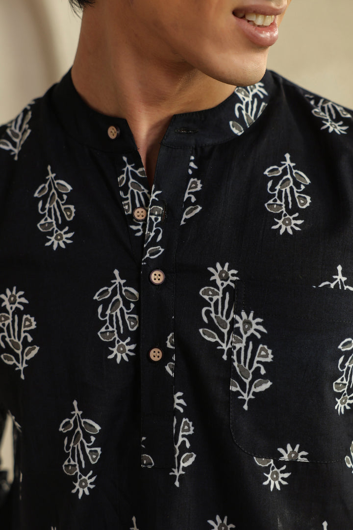 Black Grey Full Sleeves Shirt Kurta