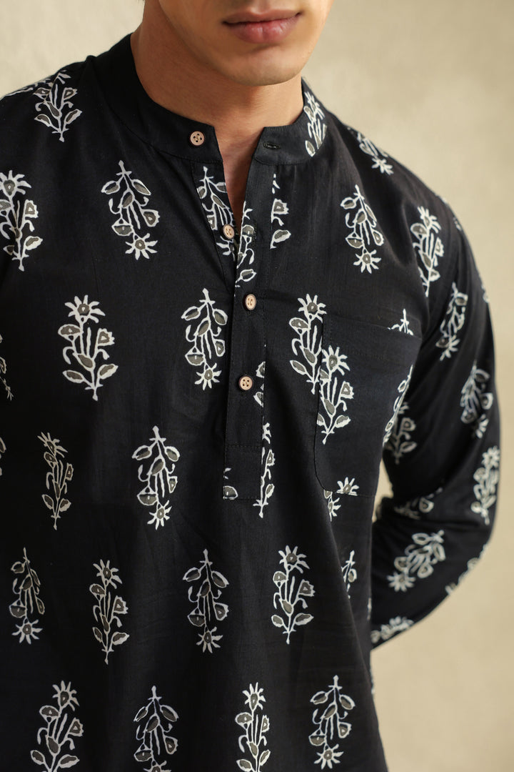 Black Grey Full Sleeves Shirt Kurta