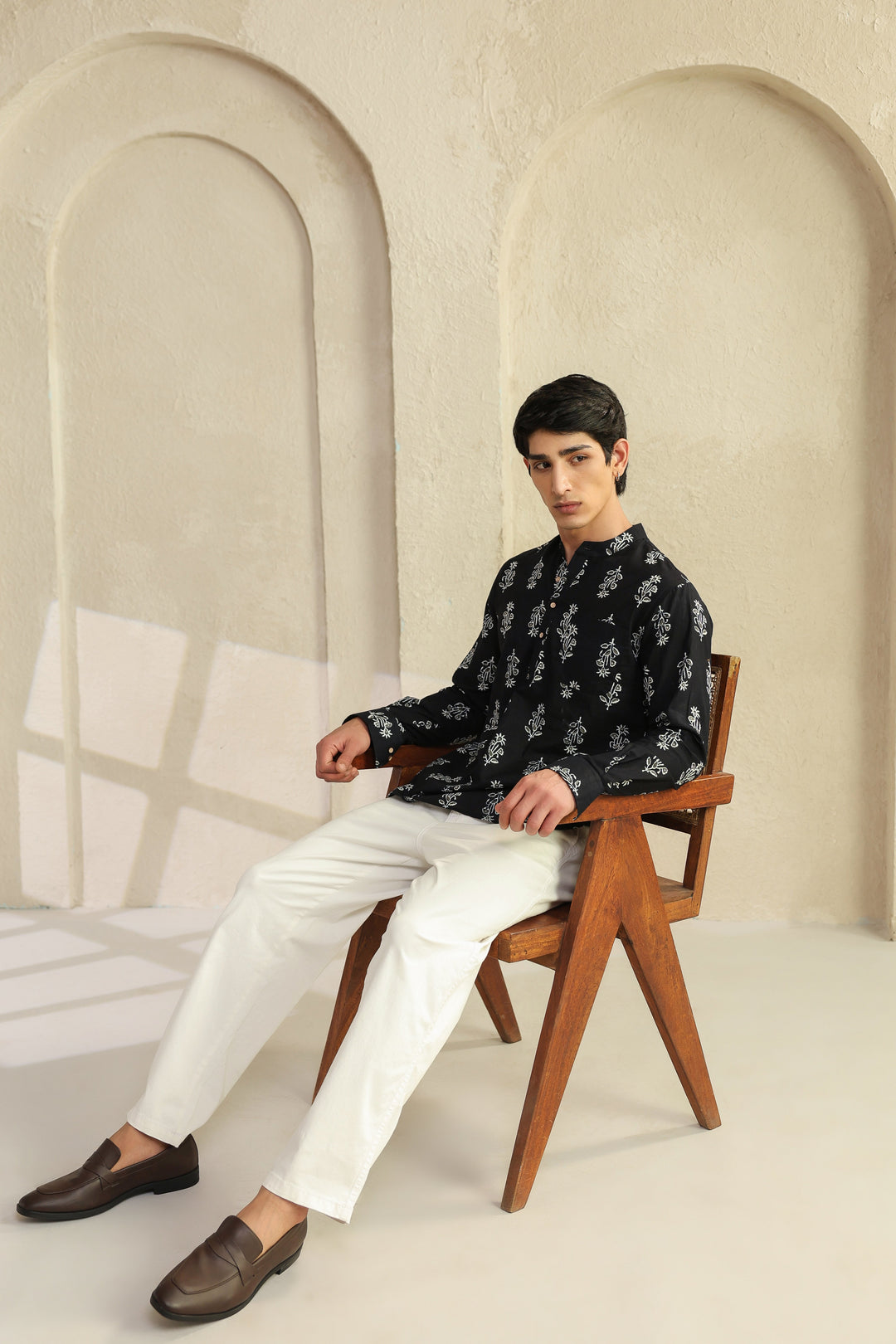 Black Grey Full Sleeves Shirt Kurta