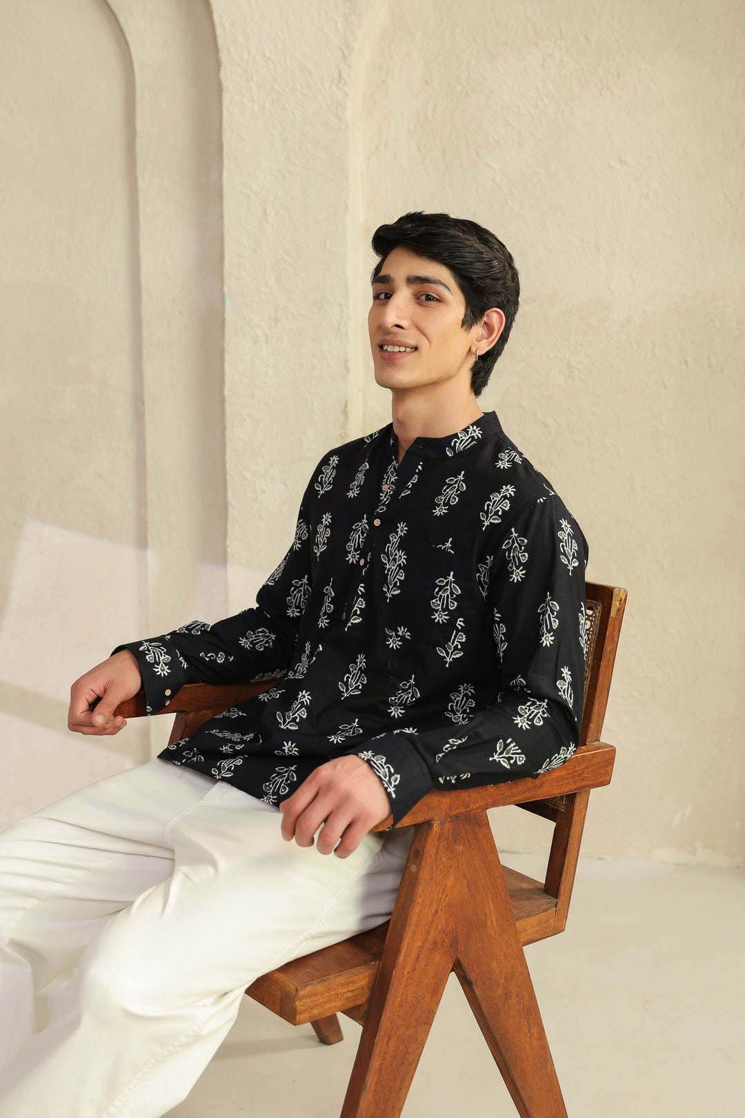 Black Grey Full Sleeves Shirt Kurta