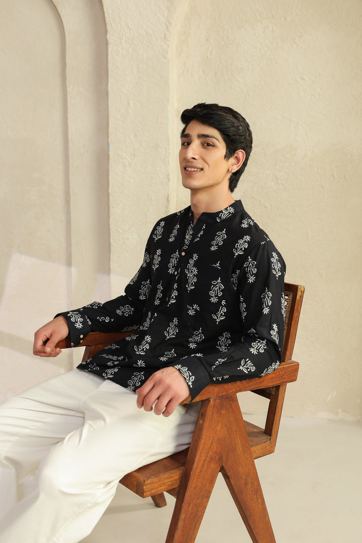 Black Grey Full Sleeves Shirt Kurta