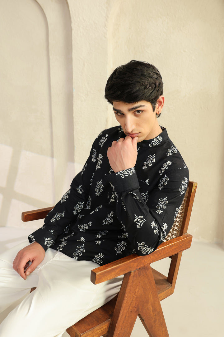 Black Grey Full Sleeves Shirt Kurta