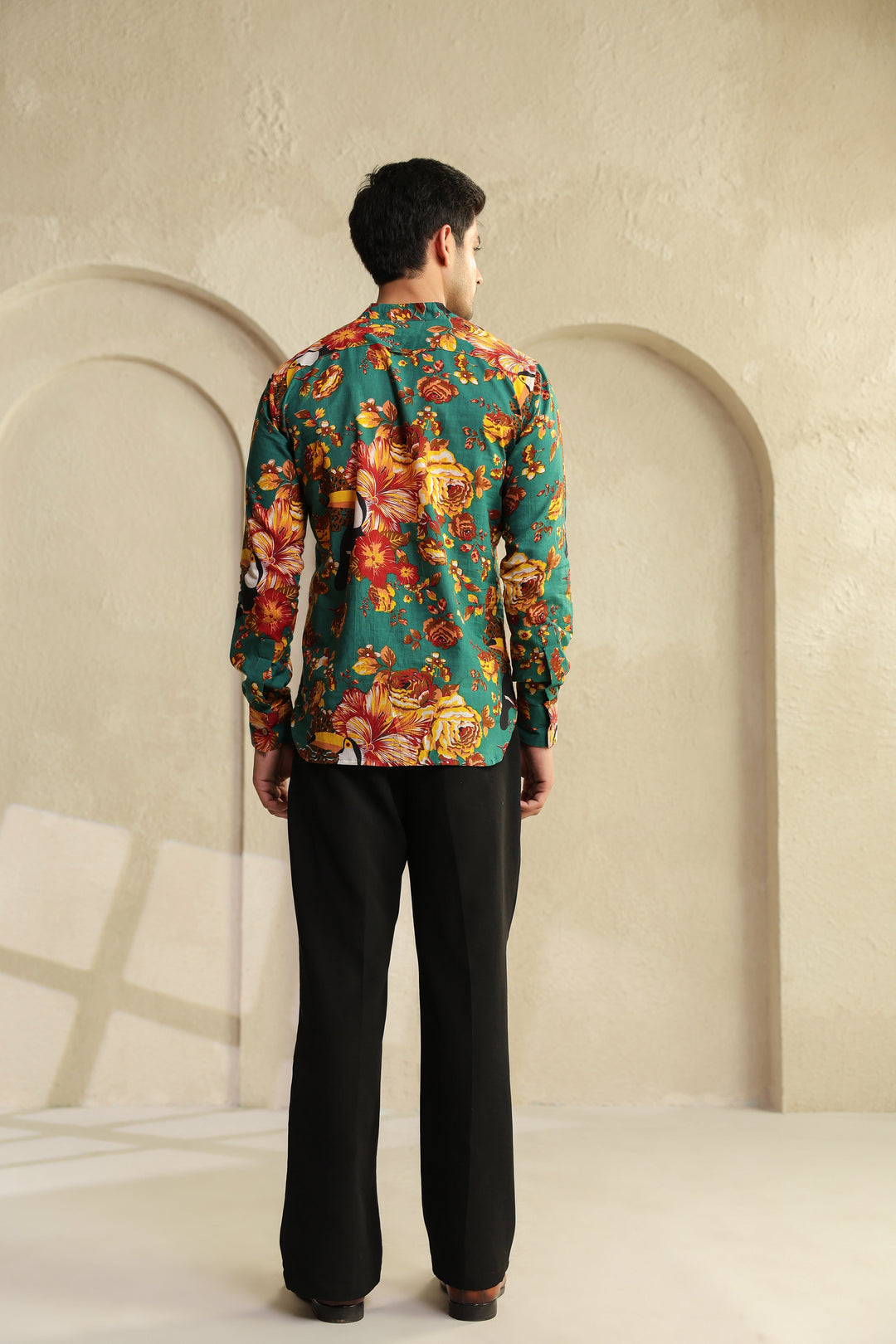 Teal Floral Regular Shirt Kurta
