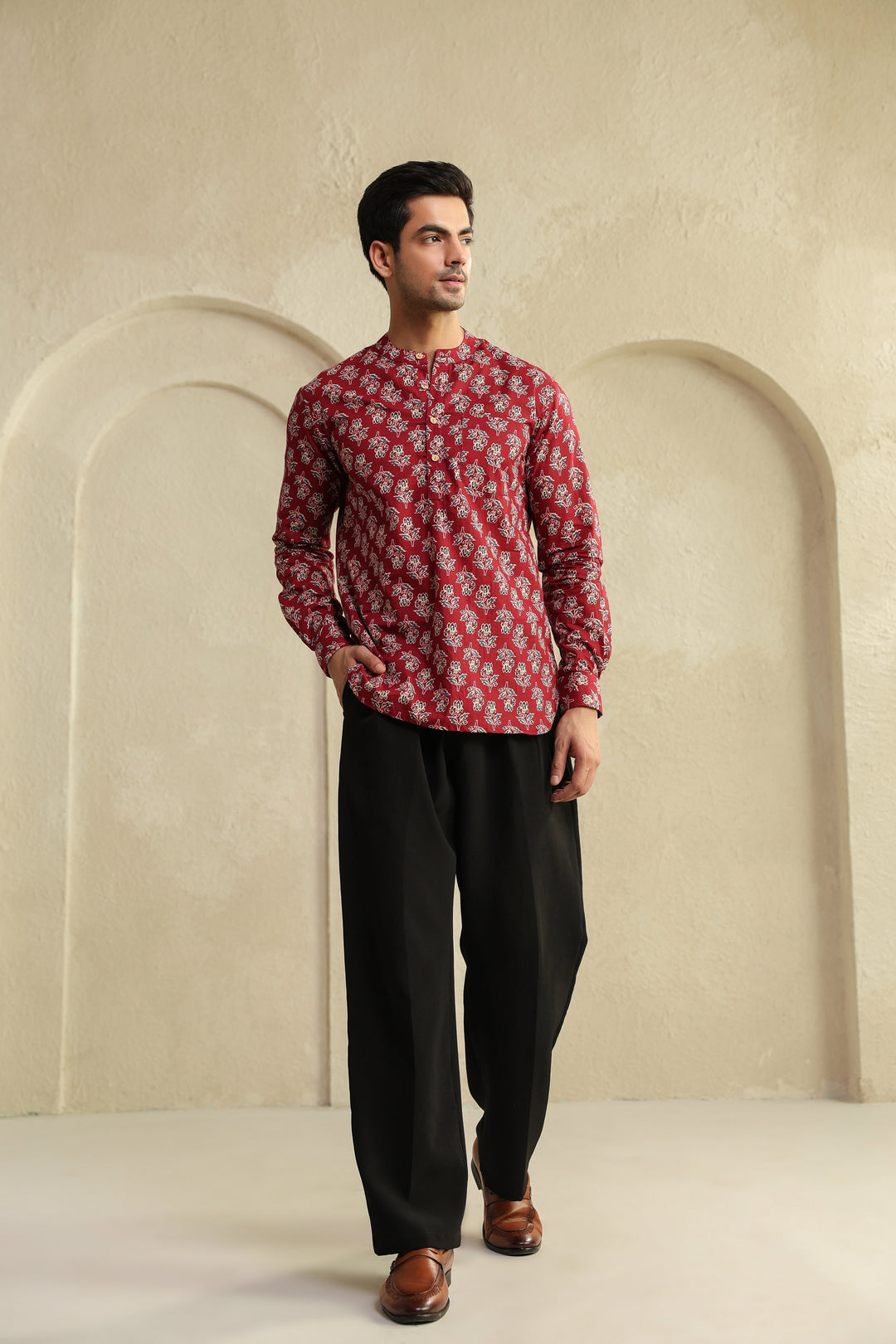 Maroon Full Sleeve Shirt Kurta